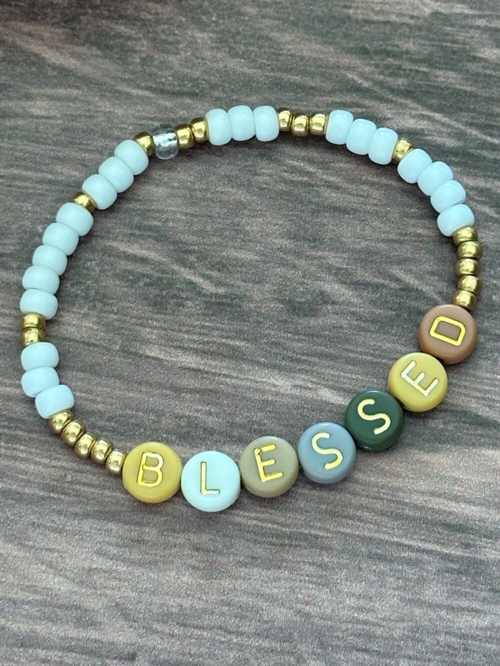 NEW "Blessed" Handmade Stretch Bracelet Glass Beads Child & Adult Size